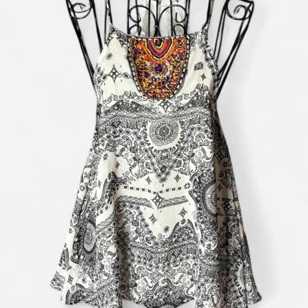 2 Buttons Bandana Paisley Beaded Yoke Cami Tank Small Boho
